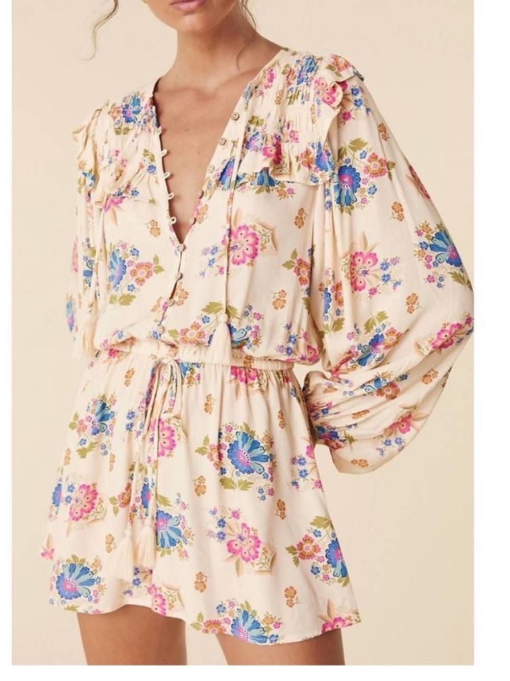 Spell the Gypsy boho Romper with Pink & Blue Floral Print